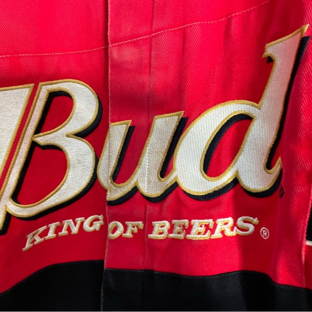 🏎️ VTG 90’s DALE EARNHARDT JR. WINSTON CUP BUDWEISER NASCAR RACING JACKET Men XL - Picture 9 of 14